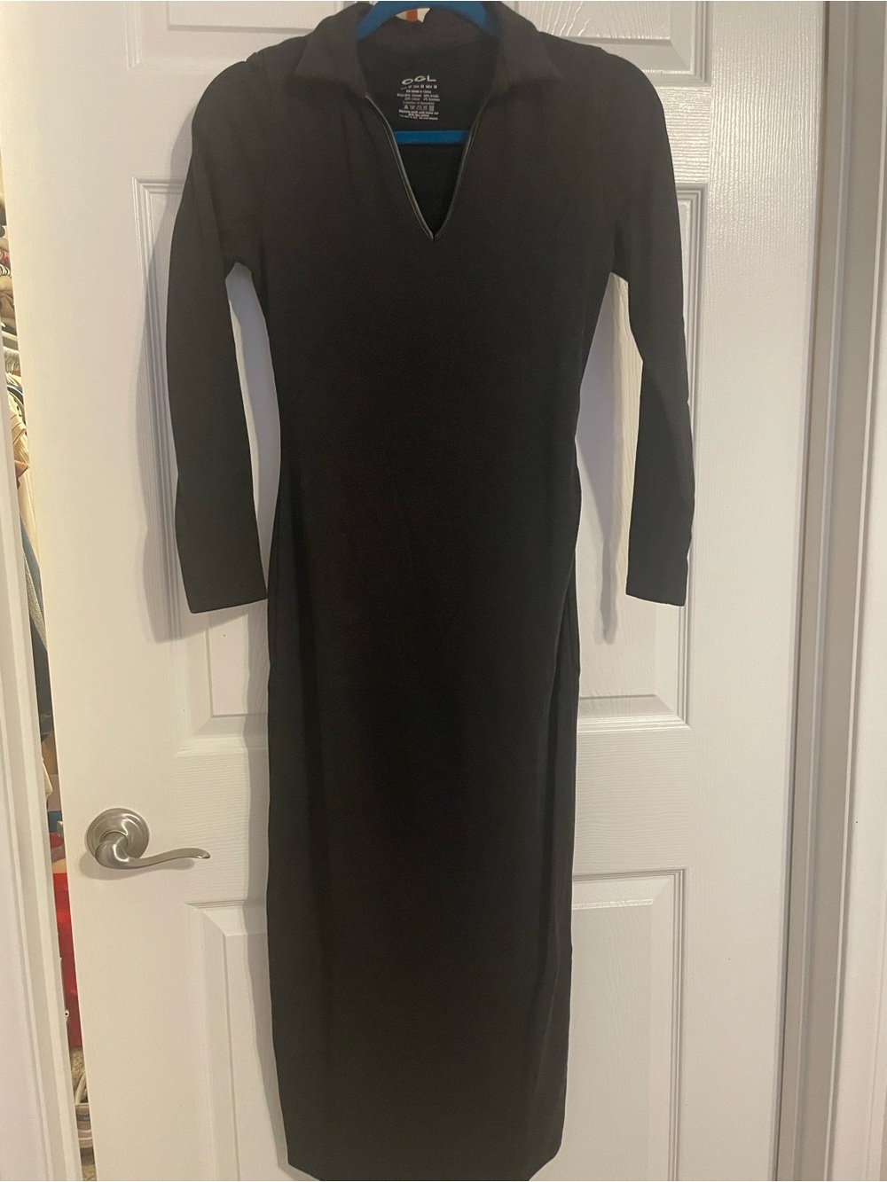 OGL Black Long Sleeve Polo-Style Midi Dress